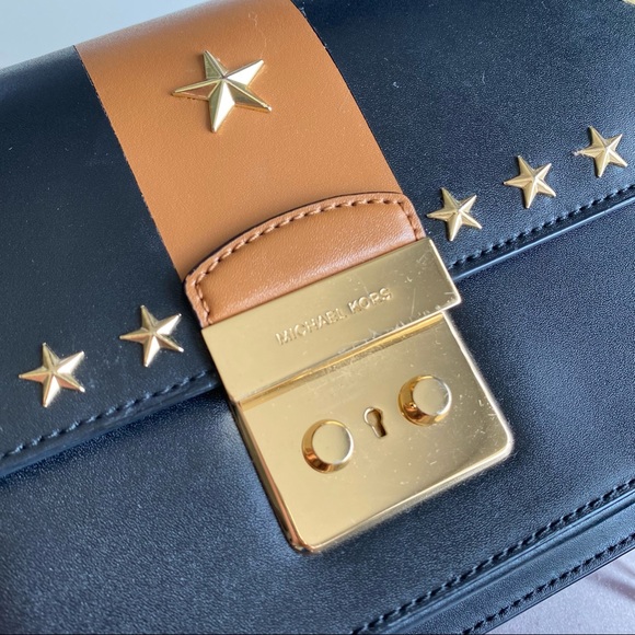 Michael Kors Sloan Editor Star Studded Leather Shoulder Bag Black/Brown - Picture 3 of 6